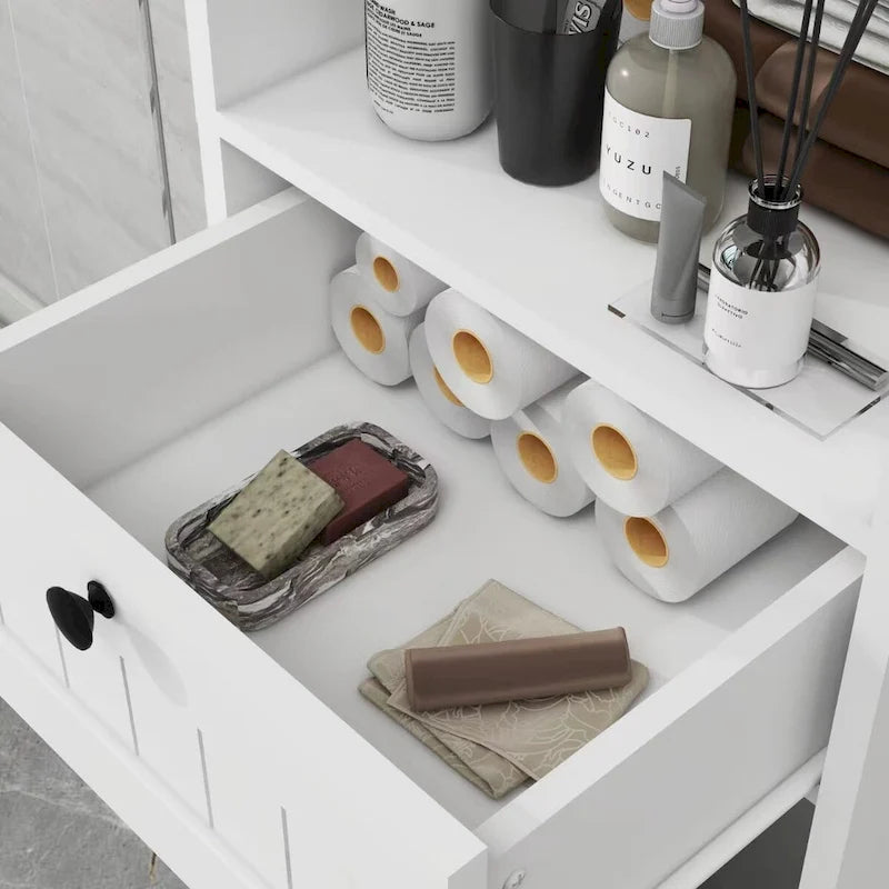 Meuble de rangement pour linge sale avec tiroir, 1 compartiment basculant