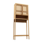 Meuble de rangement au-dessus des toilettes, étagère de salle de bain en bambou naturel de 65 po de haut avec 2 portes