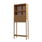 Meuble de rangement au-dessus des toilettes, étagère de salle de bain en bambou naturel de 65 po de haut avec 2 portes
