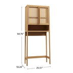 Meuble de rangement au-dessus des toilettes, étagère de salle de bain en bambou naturel de 65 po de haut avec 2 portes