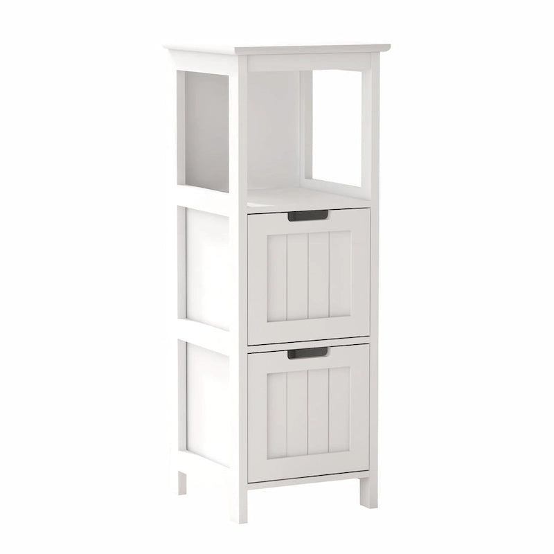 Meuble de rangement de salle de bain étroit 13W à 2 tiroirs avec étagère ouverte pour la salle de bain, la cuisine, la chambre - Blanc
