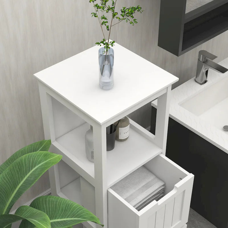 Meuble de rangement de salle de bain étroit 13W à 2 tiroirs avec étagère ouverte pour la salle de bain, la cuisine, la chambre - Blanc