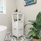 Meuble de rangement de salle de bain étroit 13W à 2 tiroirs avec étagère ouverte pour la salle de bain, la cuisine, la chambre - Blanc