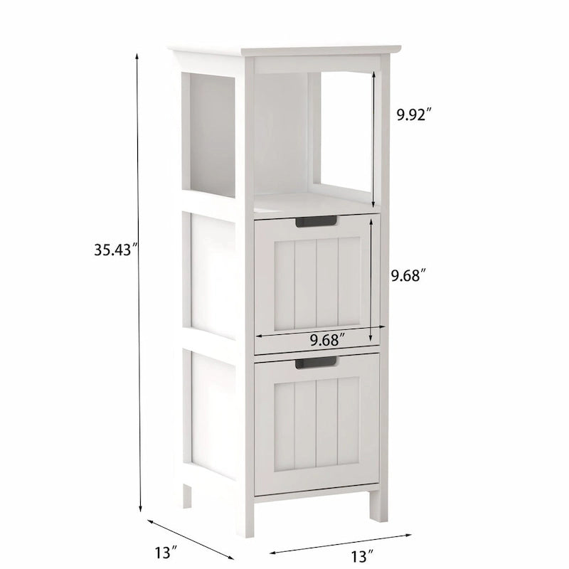 Meuble de rangement de salle de bain étroit 13W à 2 tiroirs avec étagère ouverte pour la salle de bain, la cuisine, la chambre - Blanc