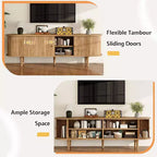Meuble TV AMERLIFE 70 avec pieds en bois massif, console TV de style moderne du milieu du siècle avec porte à tambour