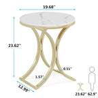 Petite table d'appoint ronde moderne, bout de canapé ou table de chevet avec structure en métal doré et plateau en bois d'ingénierie aspect marbre pour salon