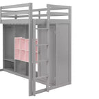 Lit mezzanine enfant avec armoire et étagères, Cadre de lit mezzanine en bois avec meuble de rangement pour enfants et adolescents