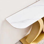 Console moderne, design aux formes raffinées, structure en métal avec patins réglables pour l’entrée