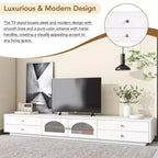Meuble TV pour téléviseur de 95 pouces, console média extra-longue avec 2 portes et 4 tiroirs, grand meuble de rangement TV avec portes en verre cannelé