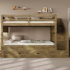 Lit superposé Whisen Twin XL avec lit gigogne, lit superposé avec rangement, lit superposé en bois massif, escalier de rangement, armoire, 3 tiroirs, pour enfants