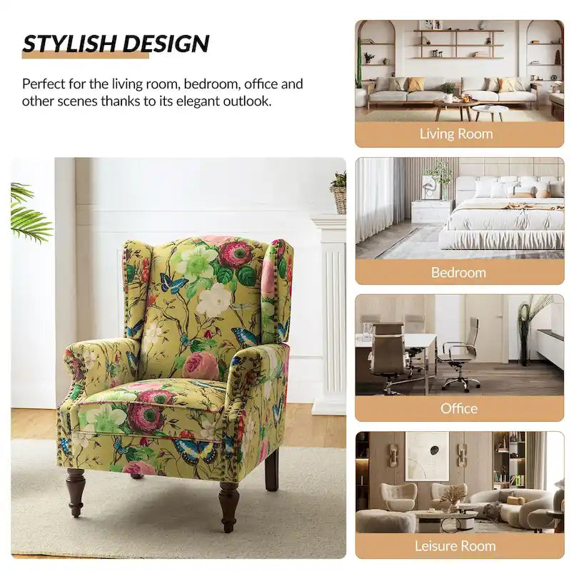 Fauteuil traditionnel à oreilles Gott avec pieds en bois massif par HULALA HOME