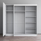 Armoire 2 portes avec miroir, façade vitrée, 2 personnes (Gris / Noir / Blanc)