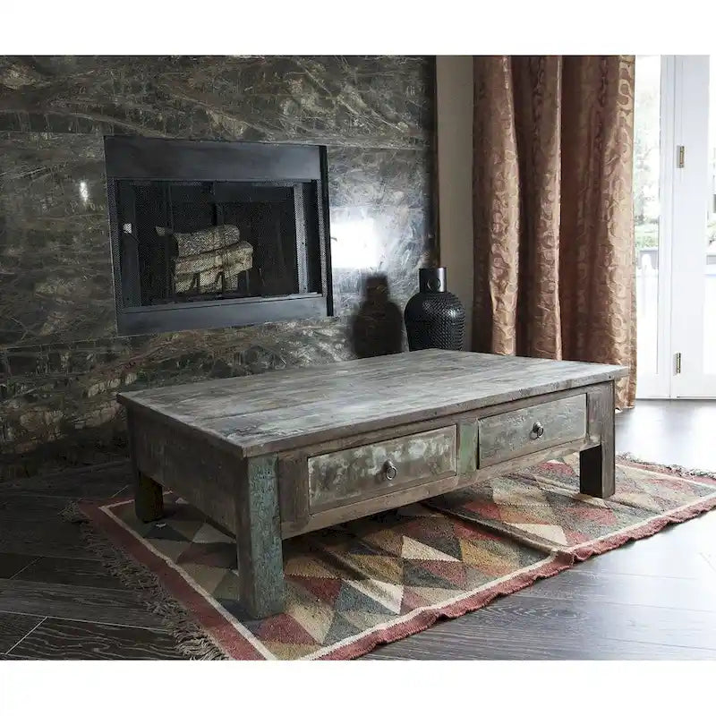 Table basse en bois ancien recyclé fabriquée à la main (Inde)