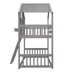 Lit mezzanine cabane de taille double, lit mezzanine cabane en bois avec échelle et barrières de sécurité pour enfants
