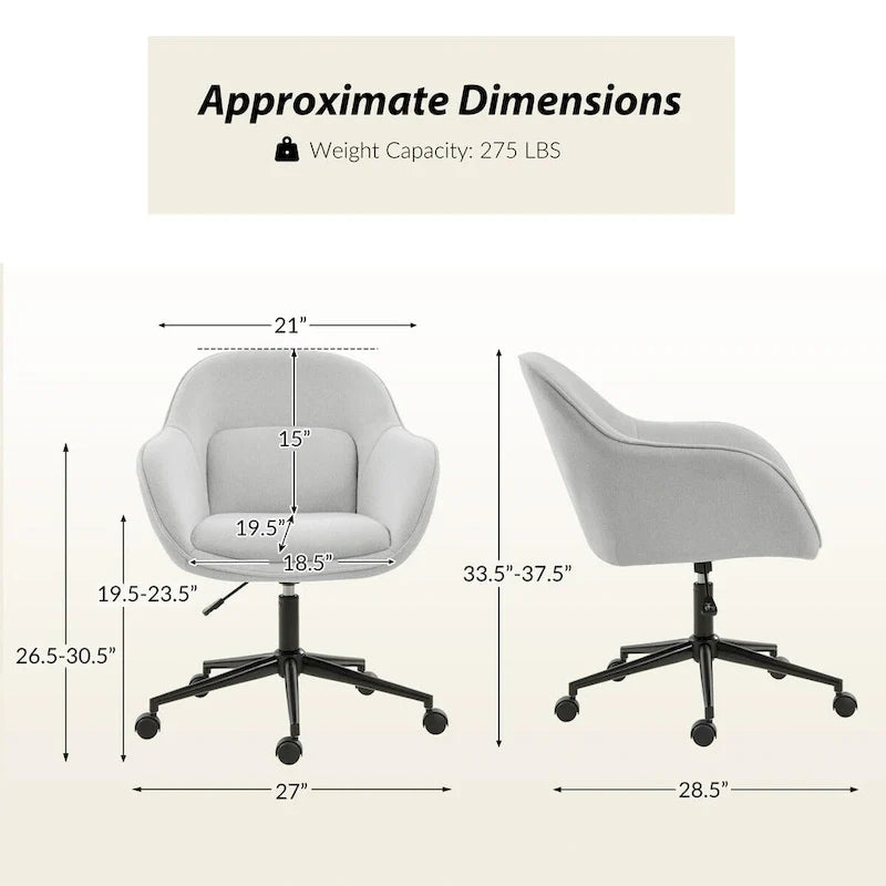 Chaise de bureau Victoria à dossier courbé pivotante avec roulettes et base en métal par HULALA HOME