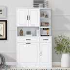Armoire de rangement haute sur pied blanche Tiroirs Portes Étagères réglables Tiroir rabattable MDF