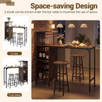 Costway Ensemble table de bar et chaises 3 pièces Table et tabourets de pub industriels avec porte-bouteilles Marron/Chêne