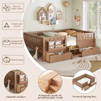 Lit pour tout-petits Bellemave Queen Size avec 14 barrières de sécurité, cadre de lit peu encombrant avec étagères intégrées et 2 tiroirs de rangement sous le lit
