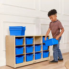 Meuble de rangement à roulettes Cubby avec 15 bacs à ouverture frontale, 3x4, Meuble pour enfants
