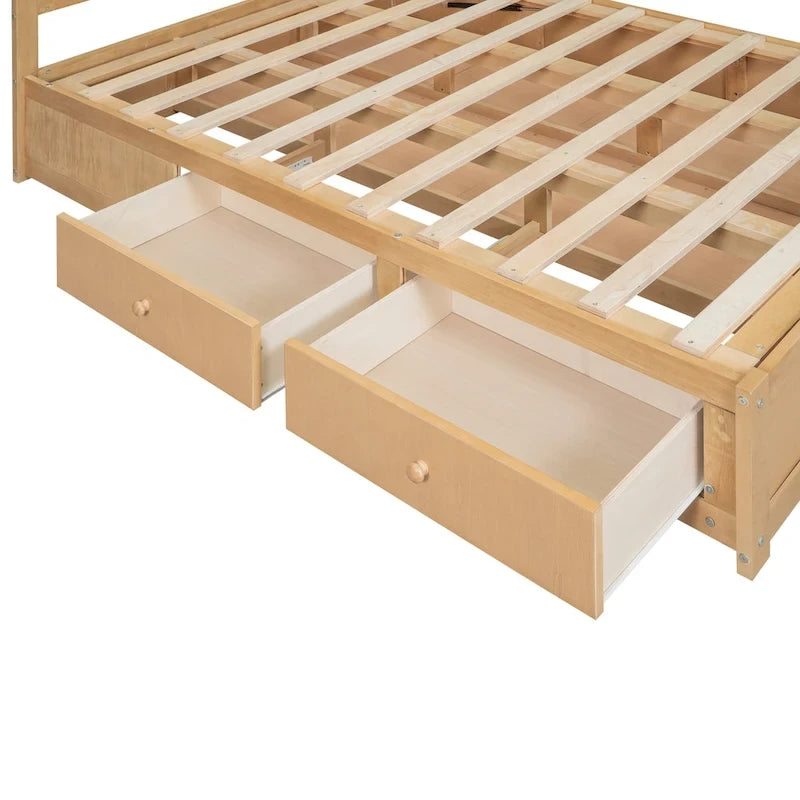 Lit plateforme en bois avec rangement inférieur et 2 tiroirs