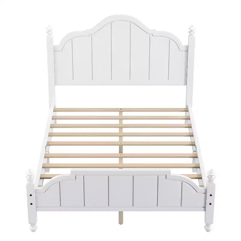Cadre de lit plateforme Queen vintage - Pin massif, tête de lit en MDF, pas besoin de sommier