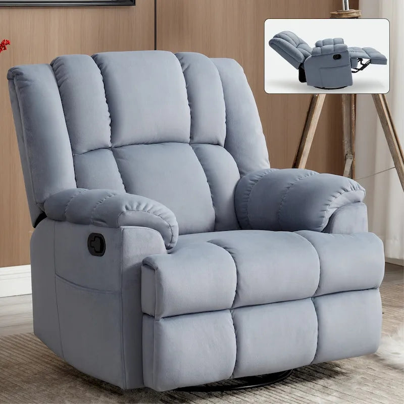 Fauteuil inclinable pivotant et à bascule en tissu Lazy Boy, grand fauteuil berçant manuel rembourré à l’excès avec accoudoirs à coussinet et dossier rembourré