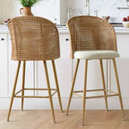 Lot de 2 tabourets de bar en rotin naturel, chaises hautes de 73,6 cm de style bohème avec dossier tissé - Panipeachy