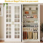 Meuble à chaussures haut Lantine avec portes, rangement à chaussures à 8 niveaux avec étagères réglables, armoire à chaussures moderne pour couloir, placard, salon, blanc