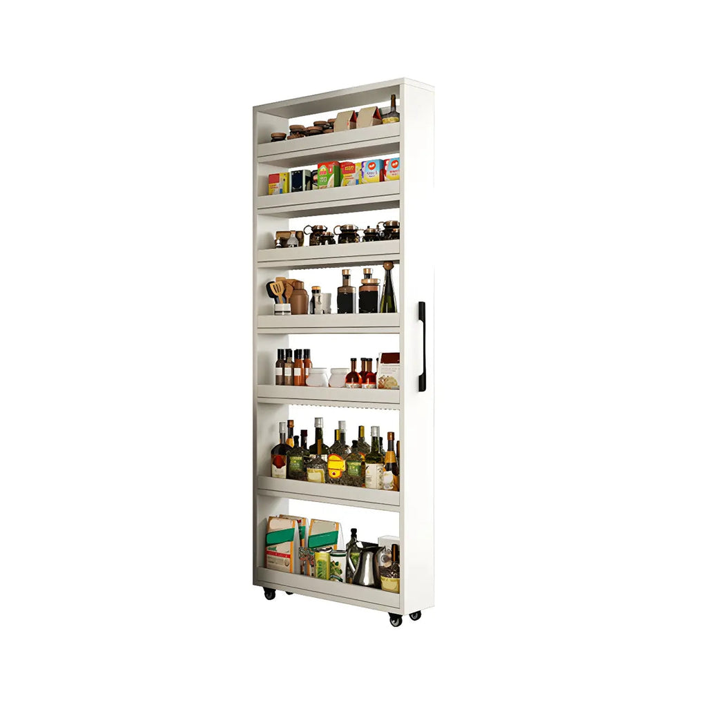 Buffet en bois moderne avec étagères ouvertes et roulettes