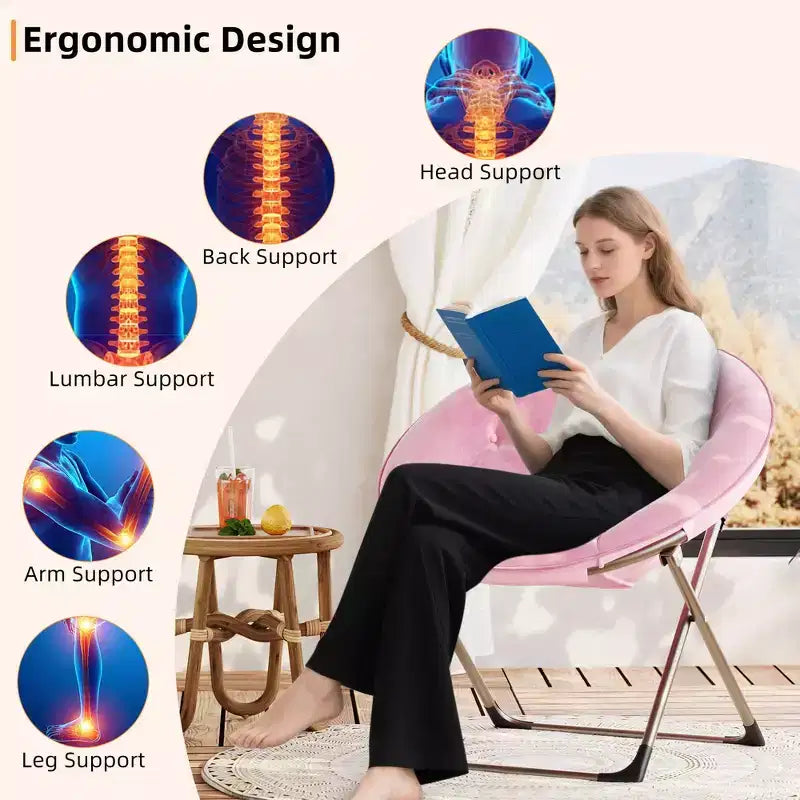 Fauteuil soucoupe, fauteuil moelleux en fausse fourrure, fauteuil lune avec structure métallique pliable, siège d'appoint floral