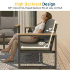 Fauteuil d'extérieur en aluminium Heynemo, 2 pièces, fauteuil simple en métal toutes saisons pour patio, ensemble de conversation pour porche, jardin et arrière-cour
