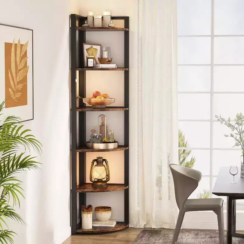 Bibliothèque d'angle LITTLE TREE à 6 niveaux, 180 cm, brun rustique
