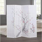 Séparateur de pièce Roundhill Furniture à 4 panneaux japonais, motif fleur de prunier