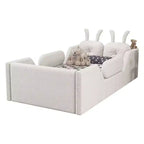 Lit plateforme double Whisen, cadre de lit rembourré pour enfants avec coussin lapin, barrières latérales amovibles
