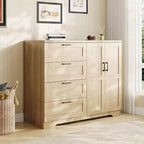 Armoire de chambre en bois de 110 cm (43,3 po) avec 4 tiroirs et tringle à vêtements, commode de rangement multifonctionnelle pour vêtements