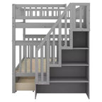 Lit superposé double sur double avec deux tiroirs de rangement et des étagères de rangement pour chambre d'enfants, d'adolescents et d'adultes