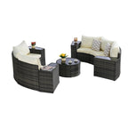 Ensemble de canapé modulaire d'extérieur semi-circulaire 11 pièces avec table basse en verre trempé et 4 tables d'appoint