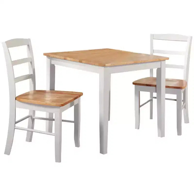 Ensemble table à manger 3 pièces avec 2 chaises à dossier à barreaux blanc/naturel – International Concepts : Bois massif, carré, non extensible