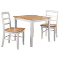 Ensemble table à manger 3 pièces avec 2 chaises à dossier à barreaux blanc/naturel – International Concepts : Bois massif, carré, non extensible