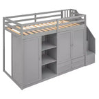 Lit mezzanine fonctionnel 93.3 avec armoires, étagères, tiroirs et échelle de rangement