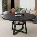 Table de salle à manger ronde pour 4 à 6 personnes, table de cuisine de 120 cm avec étagère de rangement, table à manger en bois avec base en métal pour salon, sans chaises