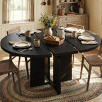 Table à manger ronde extensible 47-63 pour 4-8 personnes, table de cuisine extensible en bois de style ferme avec cadre métallique, ovale peu encombrante pour appartement, gris rétro