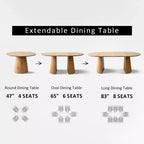 Ensemble table à manger ronde extensible en ovale avec 4 fauteuils en velours, design piédestal moderne, jusqu'à 8 personnes - Panipeachy