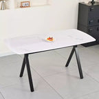 Table de salle à manger rectangulaire GDFStudio Daniela moderne en verre trempé avec motif marbre et pieds en métal