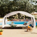 Oaks Aura Outdoor, bain de soleil avec coussin, rideau et coussin coloré, fauteuils lounge en résine tressée, transats réglables pour le jardin