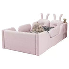 Lit plateforme double Whisen, cadre de lit rembourré pour enfants avec coussin lapin, barrières latérales amovibles