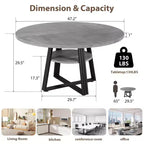 Table de salle à manger ronde pour 4 à 6 personnes, table de cuisine de 120 cm avec étagère de rangement, table à manger en bois avec base en métal pour salon, sans chaises