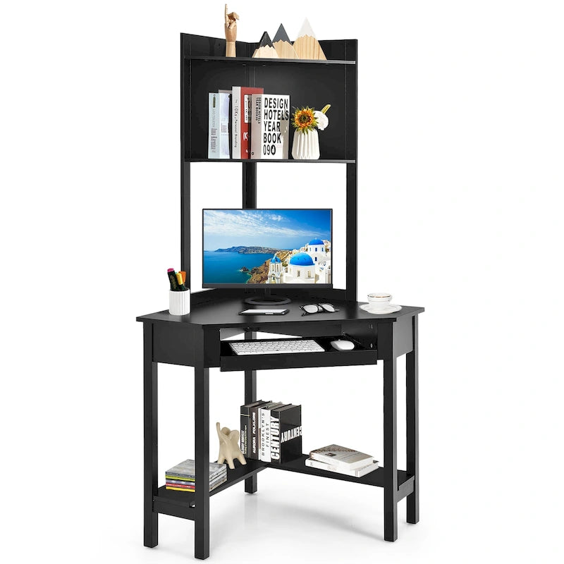 Bureau d'angle avec huche Bureau d'ordinateur d'angle triangulaire avec étagères