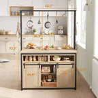 Îlot de cuisine, étagère de boulanger avec porte coulissante de style grange, îlot de cuisine large de 42 po avec support à micro-ondes à 3 niveaux, étagères pour four et table de bar à café