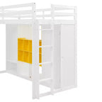 Lit mezzanine enfant avec armoire et étagères, Cadre de lit mezzanine en bois avec meuble de rangement pour enfants et adolescents
